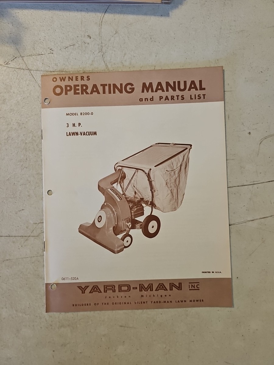 Vintage Yard Man Operating Manual Parts 8200-0 Lawn Vacuum