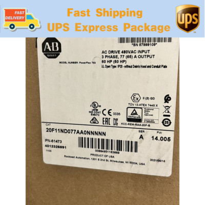 New 20F11ND077AA0NNNNN AB PowerFlex Air Cooled 753 AC Drive 20F11ND077AA0NNNNN