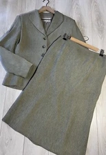 Ingenuity Light Green Gray Three Button Jacket & Midi Skirt  Suit Set Sz 8