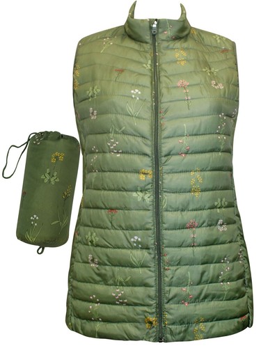 Weekend Khaki Floral Print Packaway Quilted Gilet Jacket 18, 20, 22, 24, 26 - Picture 8 of 8