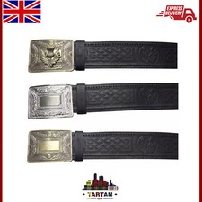 Real TC Leather Kilt Belt Thistle Embossed  Scottish Kilts Belts Buckle Set