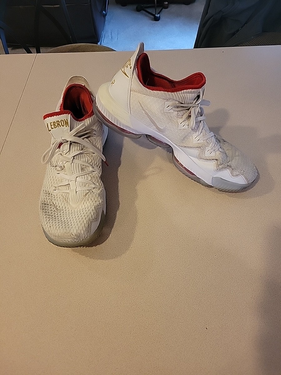 Nike Lebron 16 Mens Size 12 White Red Athletic Running Shoes Sneakers  CI2668-100