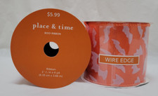 Lot of 2 New Halloween Ribbon B-1-White Bats On Orange Wire Edge 2 1/2 In x 4 yd