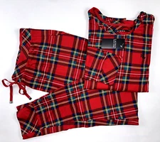 NEW RALPH LAUREN Size M Women's Jogger Pajama Pant Set Red Plaid Jersey