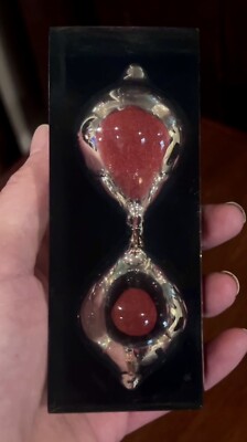 VTG 1970s LUCITE Block FLOATING Red Sand HOUR GLASS