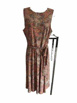Anne Klein Dress Retro Tangerine Paisley Dress A-line Midi Tie Belt 12 | eBay Anne Klein Dress Retro Tangerine Paisley Dress A-line Midi Tie Belt 12 | eBay