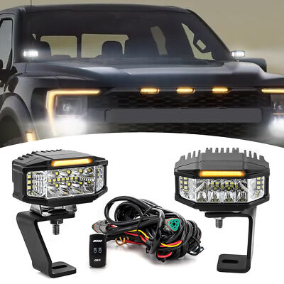 3.5'' LED Pods Ditch Light Kit - Amber DRL+Strobe For Ford F150 Raptor 2017-2023