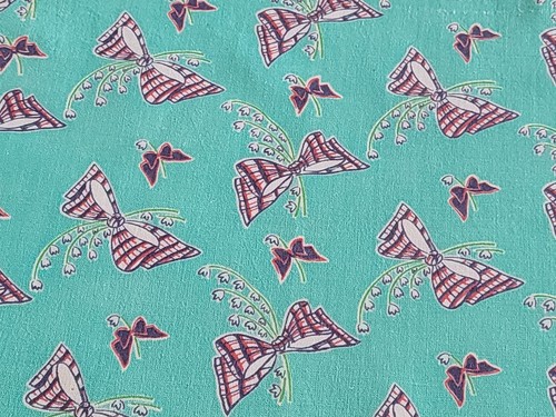 Vintage Feedsack Bows Flowers Teal Background Floral Novelty Feed Sack 37 x 44 - Picture 4 of 5
