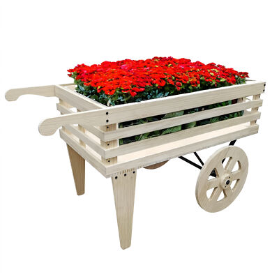 52.4x26x29.7'' Solid Pine Wood Flower Cart Push Wagon Function Wheels