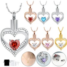 Birthstone Heart Cremation Jewelry Heart Urn Necklace for Ashes for Women Gilrs