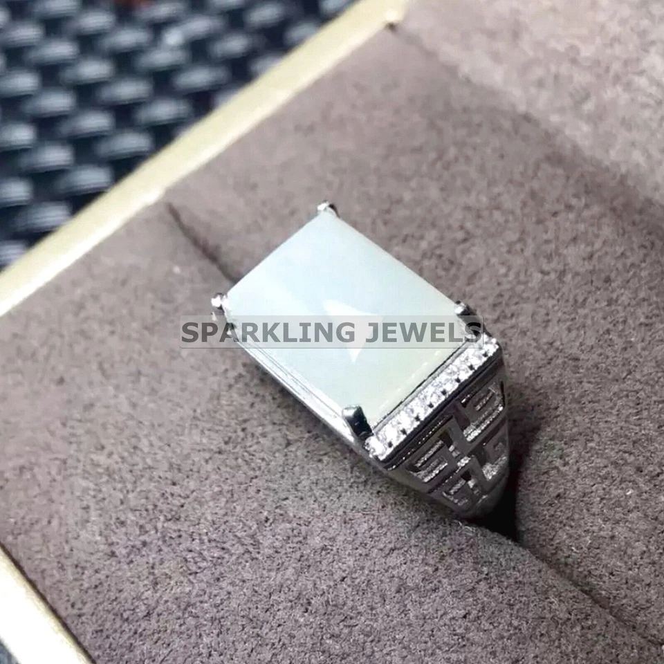 Calibrated Moonstone Emerald Cut With 925 Sterling Silver Ring For Men #C281 - Image 4 of 4