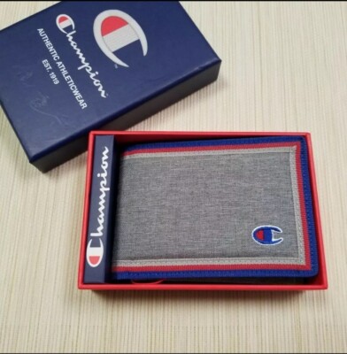 MENS CHAMPION GREY RED BIFOLD WALLET WITH ORIGINAL GIFT BOX CH3038-030