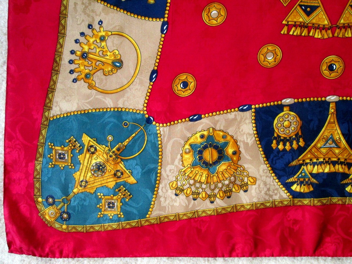 Foulard Vintage En Soie Bleu - Modèle Carré 86x88 Cm