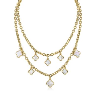 Damen Kette Gold vergoldet Perlmutt 24 Karat Blume 2er Kette WASSERFEST K6227D