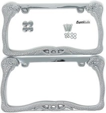 Cobra Snake Fits Chrome Polished Metal License Plate Frame 2 Frames