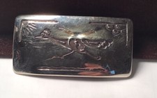 A vintage silver overlay   Roadrunner   belt buckle. Chambers Belt Co.