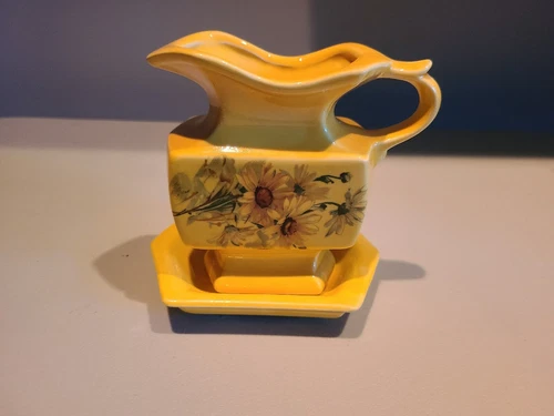 Vintage McCoy Pottery # 313 Yellow Pitcher w/ Sunflower
