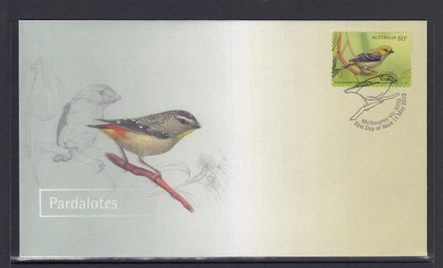 AUSTRALIA 2013 WILDLIFE BIRDS - PARDALOTE  60c P&S Self Adhesive  on FDC.