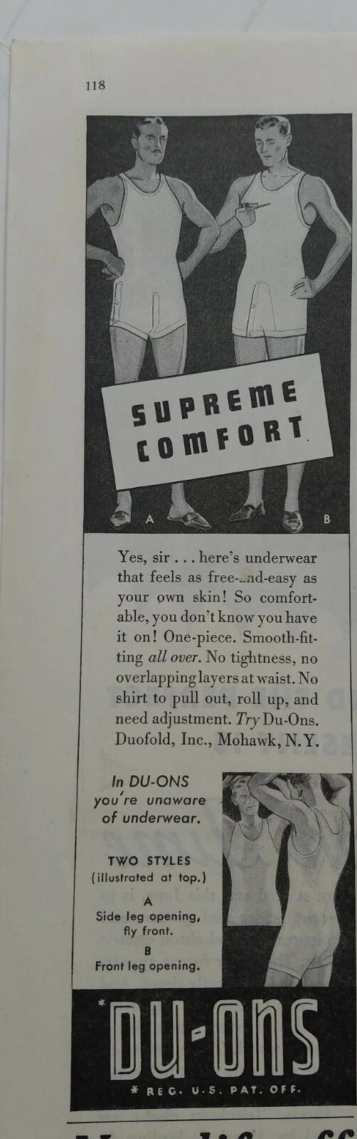 1937 sous vêtements hommes Duofold Duons confort suprême vintage publicité mode