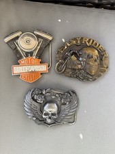 VTG 90's Harley Davidson Belt Buckle Skull Rock N Roll Motorcycle Bundle Rose
