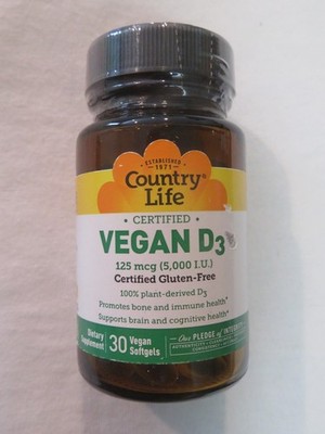 Country Life Vegan D3 125 mcg (5000 IU) 30 Vegan Softgels