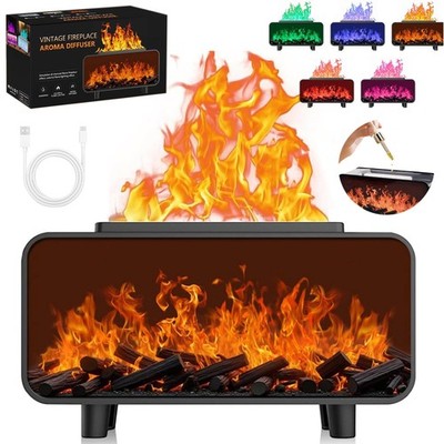 3D Kamin Aroma Diffusor 7 Farben LED Feuerflamme Effekt Luftbefeuchter 200ML