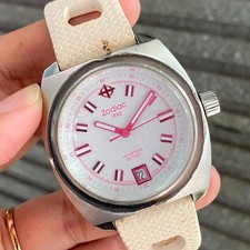 Rare Zodiac SEA Dragon Quartz Watch White Pink Dial Without Bezel Watch Vintage
