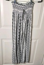 Boho Border Palazzo Hippie High Waisted Smocked Pants With Faux Drawing Size L