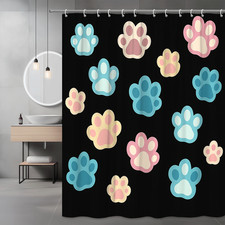 Cute Paw Print Shower Curtain for Kids, Colorful Pet Design