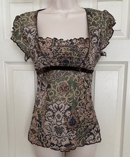 Y2K Boho Babydoll Fairy Floral Top Tie Back Whimsy Blouse Flutter Sleeves S READ