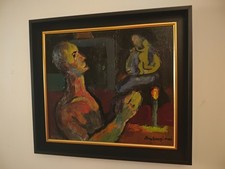 Prière à la chandelle Huile sur panneau, signée Pierre Ambrogiani.