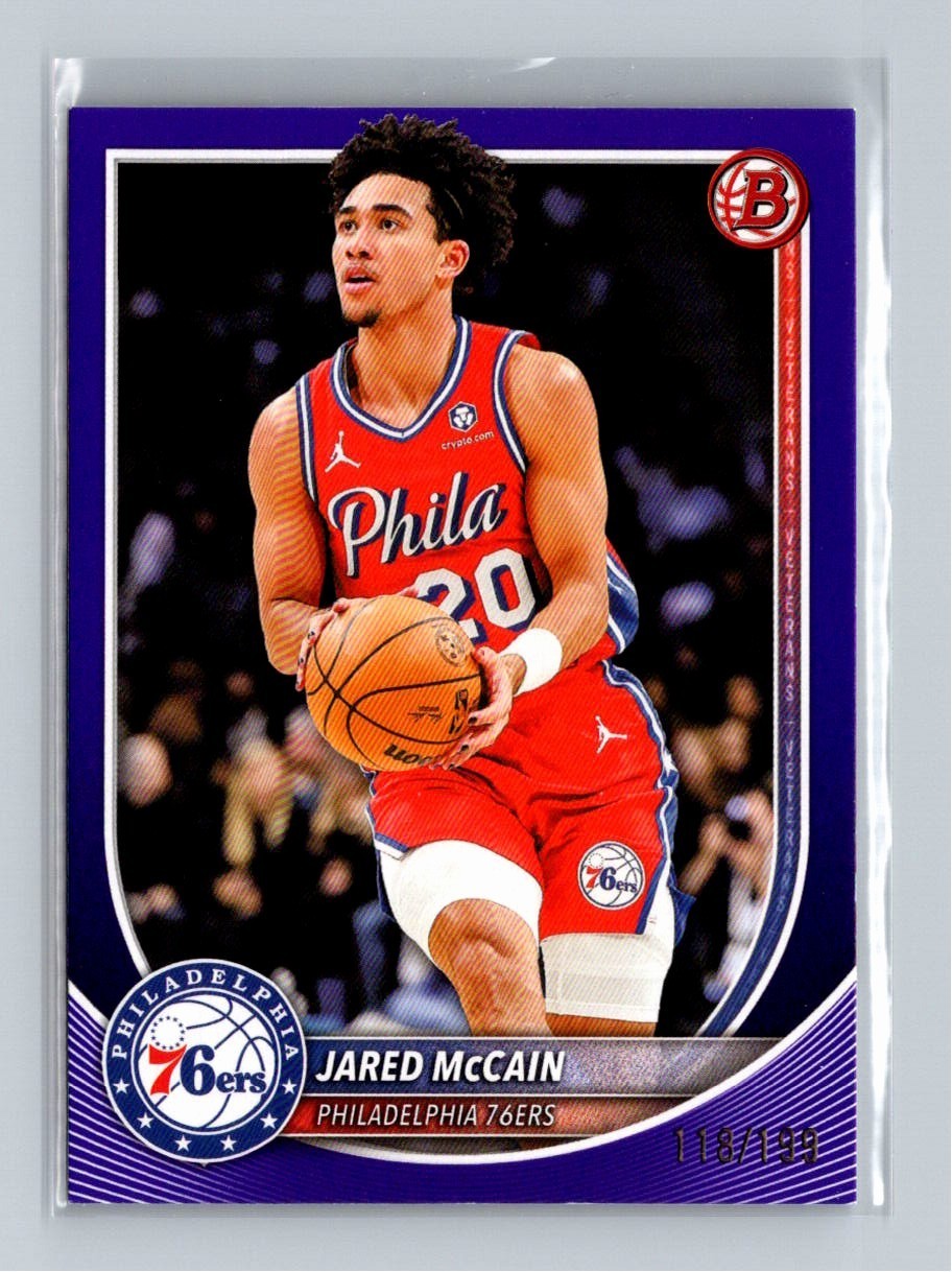 2025-26 Bowman Purple Jared McCain /199 Philadelphia 76ers #65