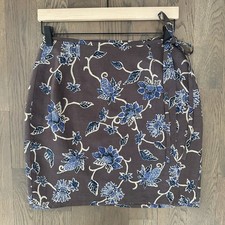 Vintage Limited America Floral Print 100 Linen Wrap Mini Skirt Purple, Blue 8
