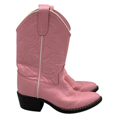 Old West Pink Leather Embroidered Cowboy Boots Kids Size 8 11052013