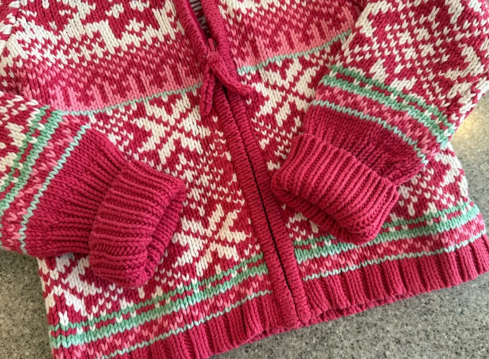 Suéter GAP KIDS Rojo Cremallera Completa Nórdico Isla Feria Esquí Copo de Nieve Vacaciones Talla S (6-7) Foto 2 de 4