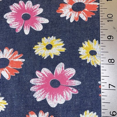 NEW 5 Yd cotton chambray denim fabric daisy flower MOOD 56'' W dark blue MOD
