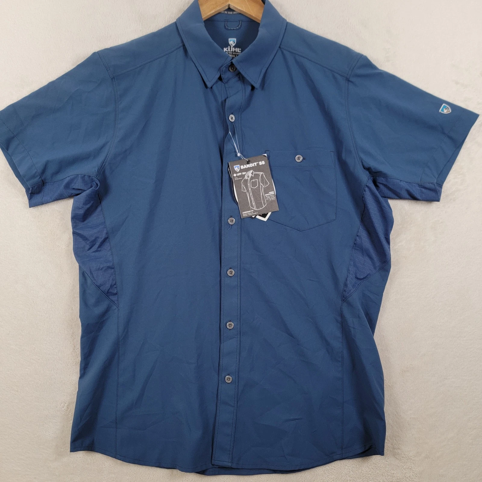 Kuhl Men's Small Navy Nylon Hiking Shirt Snap Button Short Sleeves NWT