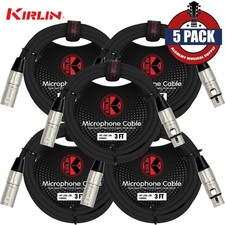 5-PACK Kirlin 3FT 3-Pin XLR Male to Female 20AWG Microphone Cable MP-280-03/BK