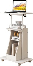 Height Adjustable Overbed Laptop Table on Wheels Storage Cabinet White