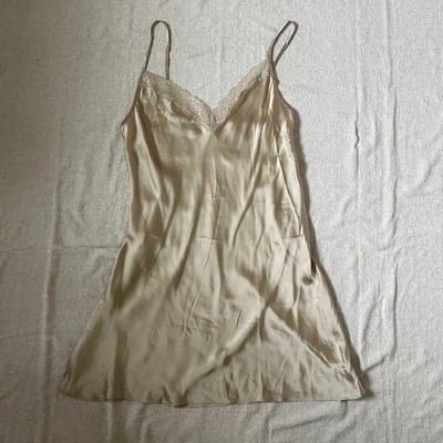 gold/neutral etam 100% silk night gown mini slip dress