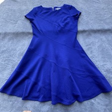 Danny & Nicole Dress Womens 14 Blue Waffle Fit Flare Textured Business Office