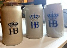 Set Of 3 HB Stoneware Steins 1L 7-1/2” Tall