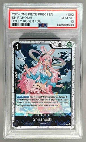 148509508 Shirahoshi 2024 One Piece The Best #OP05-082 Jolly Roger Foil PSA 10