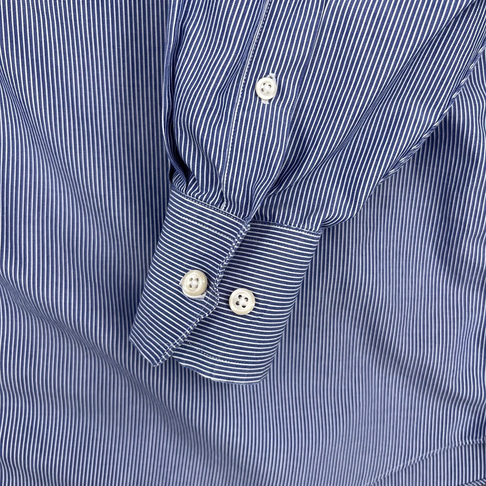Camisa Nautica Para Hombre 17.5 34/35 Azul Blanco Rayas Premium Sin Planchar Abotonada Foto 4 de 4