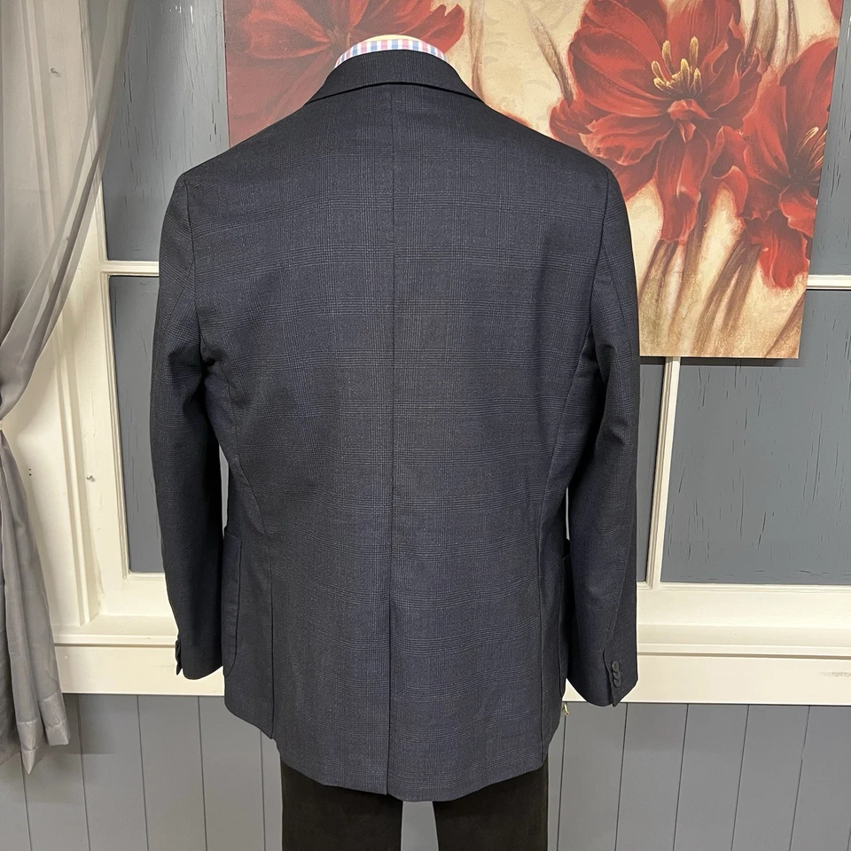 Blazer Banana Republic 👉Tamanho Real 44 Longo👈 Slim Fit Não Estruturado Lã Marinha - Imagem 3 de 4