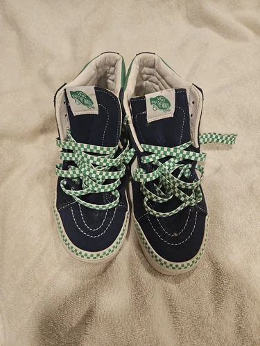 Scarpe Vans Sk8 Hi in tela scamosciata a scacchi verdi e blu taglia 6 uomo 7 5 donna