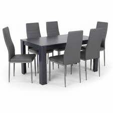Modern Charcoal Dining Table Set with 6 Chairs Dining Room Furniture