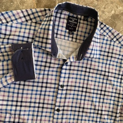Society of Threads Shirt Mens XXL Plaid Slim Fit 4 Way Stretch Performance
