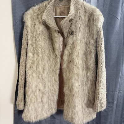 Vtg Martinique Dubrowsky Perlbinder Faux Fur Coat Jacket Beige Union Made M