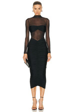 SEROYA Levina Dress in Black Long Sleeve Mesh XXS NWT $278